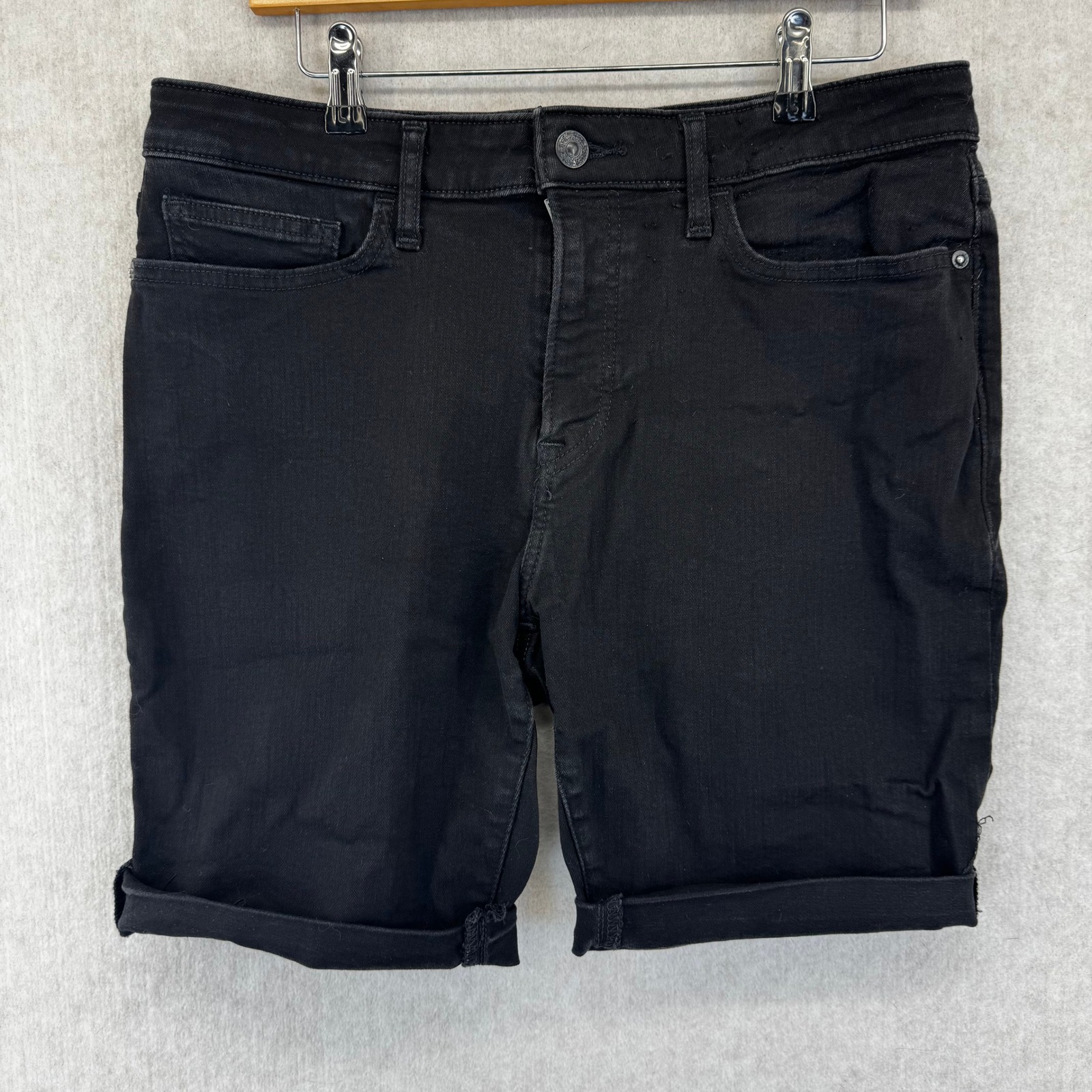 Express Mens Slim Fit Denim Shorts Black Size 32 Rolled Cuff Jean Shorts